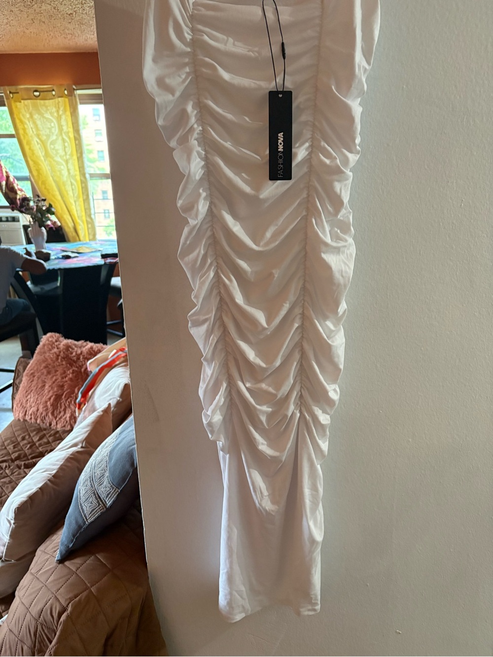 Fashion Nova White Ruched Midi Skirt